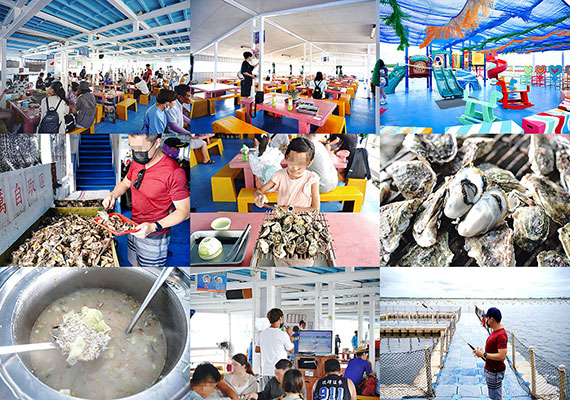 澎湖.海洋牧場.鮮蚵炭烤.海鮮粥.吃到飽.無敵海景.釣魚及餵花枝(海上皇宮)